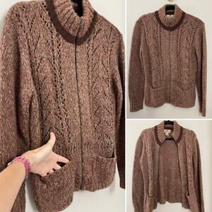 Woolrich Cozy Outdoorsy Natural Fiber Earthy Wool Blend Brown Zip Up Sweater S/M